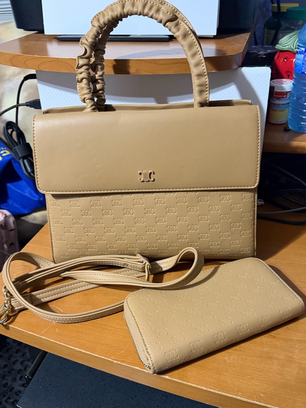 Women’s Beige Top-Handle Satchel with Matching Wallet